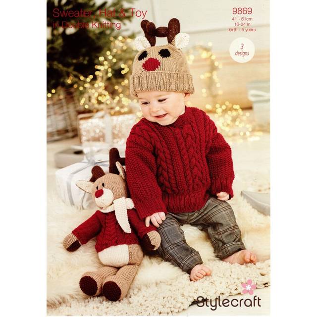 Stylecraft dk knitting pattern - 9869 reindeer toy, hat & sweater