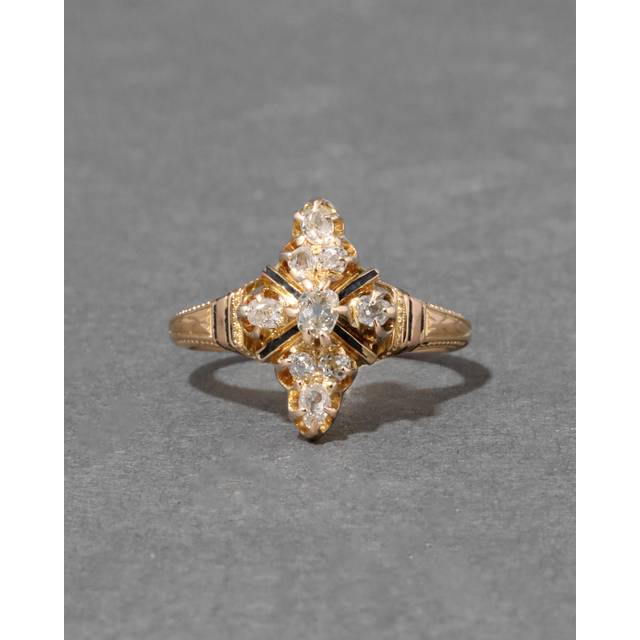 Alexis Bittar Antique Victorian 14K With Diamond & Enamel Cross Ring in Gold Size 6.5 | Statement Jewelry from Alexis Bittar (6.5)
