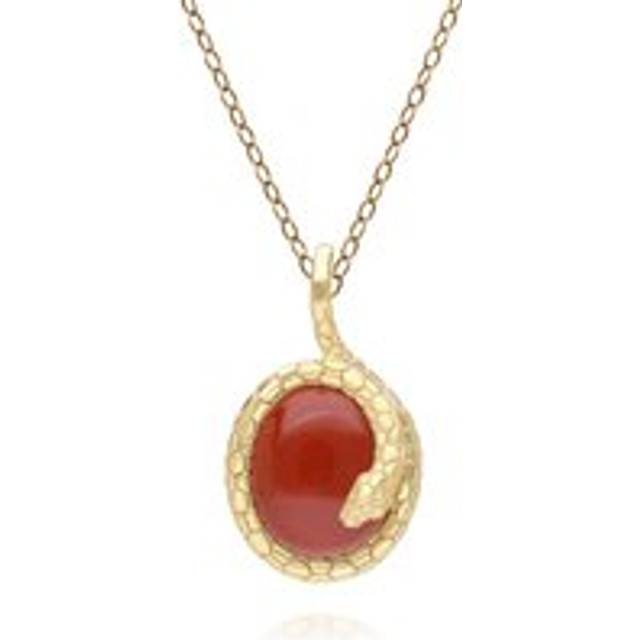 ECFEW&#x2122; Red Jasper Winding Snake Pendant Necklace In Gold Plated Sterling Silver