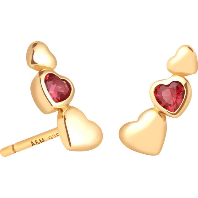 Astrid & Miyu Gemstone Heart Climber Stud Earrings, Yellow Gold