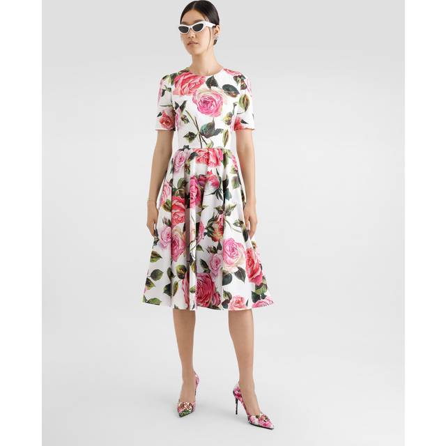 Dolce&Gabbana Floral cotton midi dress - white (UK 12)