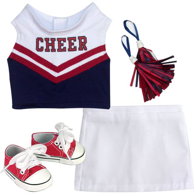 "Sophia's Complete 4 Piece Cheerleading Uniform with Cheer Top and Skirt  Pom Poms and Tennis Shoes for 18"""""""" Dolls  White/Red"
