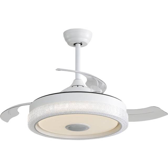 42&#34; Smart Retractable Blades Ceiling Fan With LED Light And Remote - White (42cm)