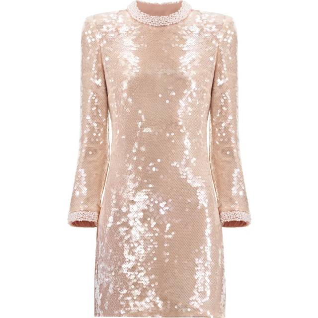 SELF PORTRAIT Pearl Sequined Mini Dress - Beige