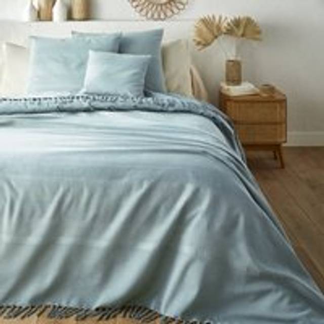 Nedo Fringed 100% Cotton Bedspread - pale green - 180X230CM