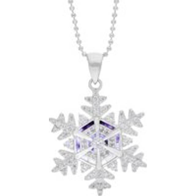 Sterling Silver 26mm White Cubic Zirconia & Blue John Snowflake Pendant