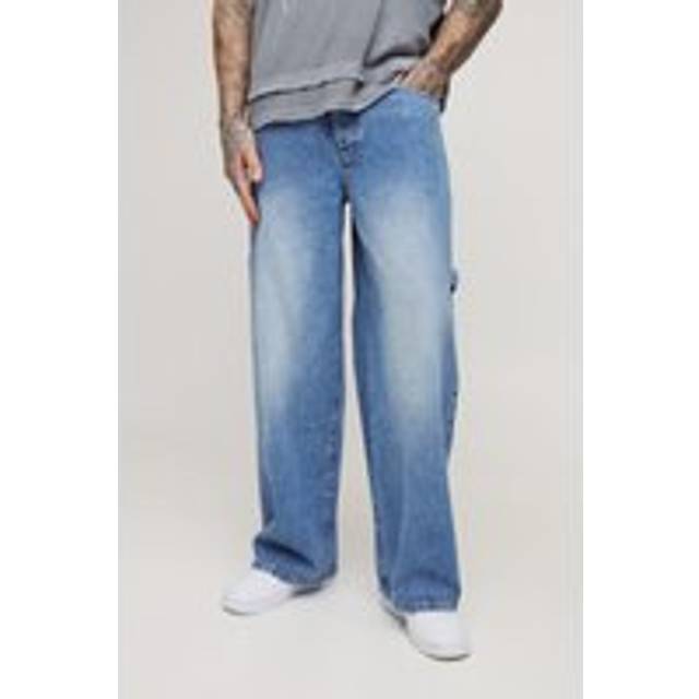 Tall Washed Adjustable Waist Baggy Carpenter Jeans - Grey - 32