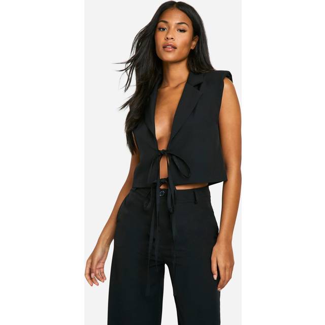 Womens Tall Tie Detail Cropped Waistcoat - Black - 10, Black