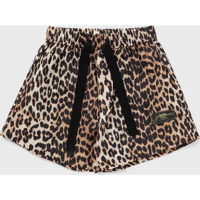 GANNI Black & Brown Duchesse Nylon Shorts - 943 Leopard - DK 34