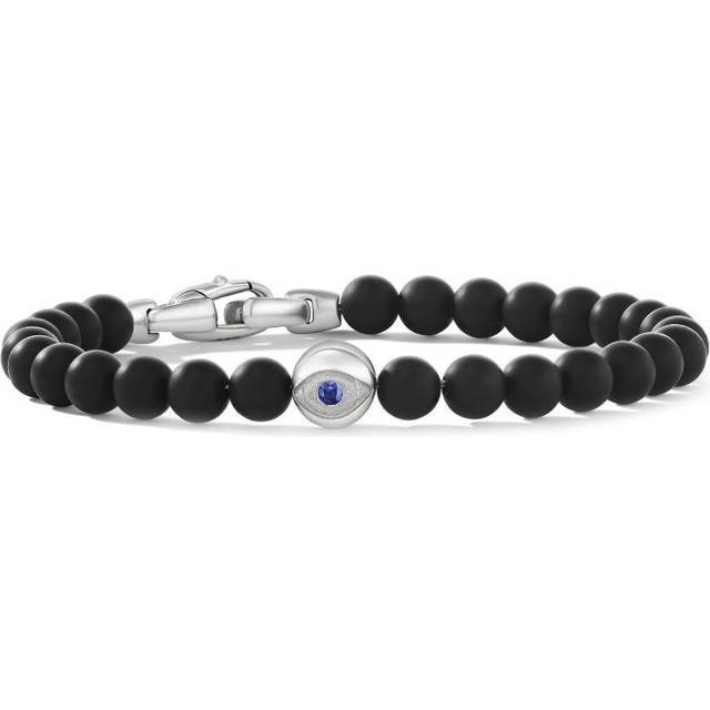 David Yurman - sterling silver Spiritual Beads Evil Eye bracelet (6mm) - men - Sterling Silver/Onyx/Blue Sapphire - L