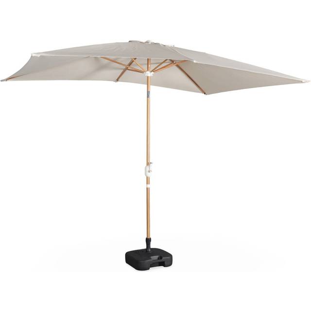 Sweeek - 2x3m rectangular wooden effect centre pole parasol, Touquet, Sand