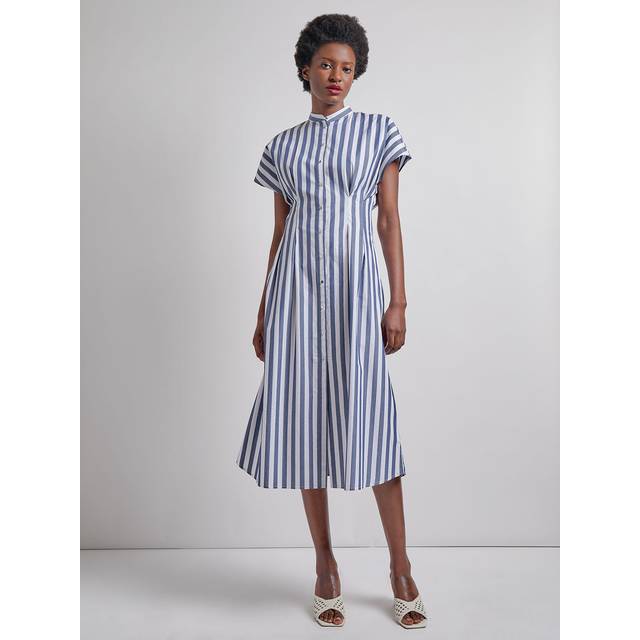 Fit-&-Flare Cotton Button-Front Midi Dress - Modern Fit - Dark Navy/White