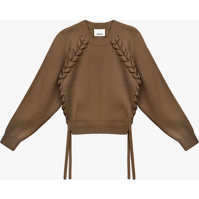 Noelia Braided Ribbed Knit Sweater - Bronze - The SS '25 collection from Isabel Marant is infused with romantic details like woven braiding, as seen in the Noelia sweater. Spun from pure merino wool for a soft, cosy touch, it's distinguished by a classic crew neckline and features intricate braiding to the front, while it's finished with open-cut side slits for freer movement and is constructed to a ribbed-knit design.