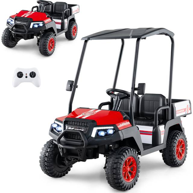 24V Kids Golf Cart 4WD 2 Seater Ride on Car with Dump Bed-Red
