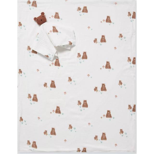 John Lewis Teddy Bear Muslin Baby Blanket and Comforter Gift Set