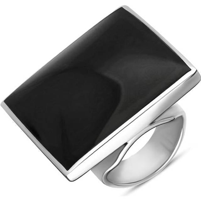 9ct White Gold Whitby Jet Large Square Ring - White Gold