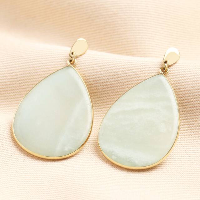 Semi-Precious Aquamarine Teardrop Drop Earrings in Gold - blue/gold - one size