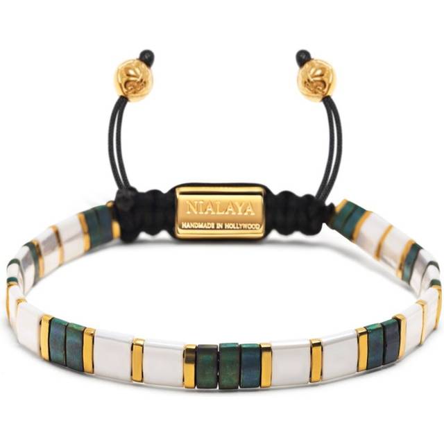 Nialaya Jewelry - tila-beads marbled bracelet - women - Yellow Gold Plated Stainless Steel/marble/Nylon - M - White