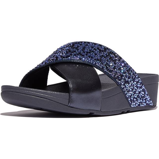 Women's slides FitFlop Lulu Crystal-Mix Metallic Cross - Bleu