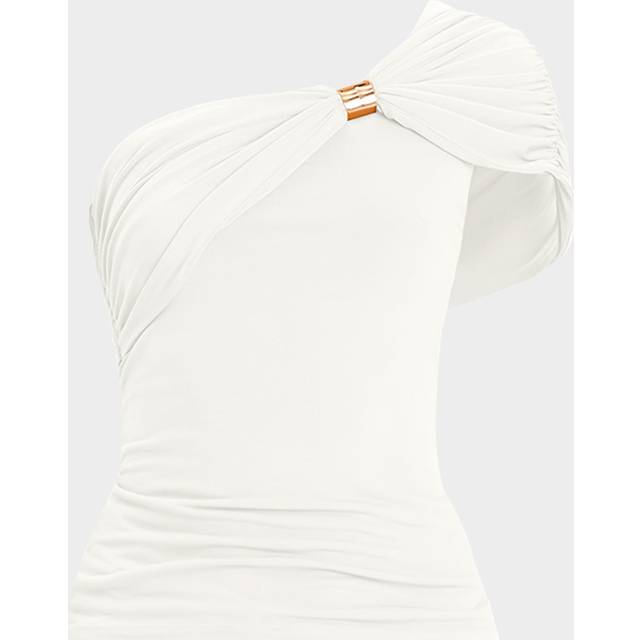 Sofia One-Shoulder Drape Top - ALABASTER - Large