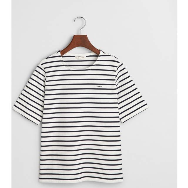 Cream Breton Crew Neck Cotton T-Shirt - Beige (XS)