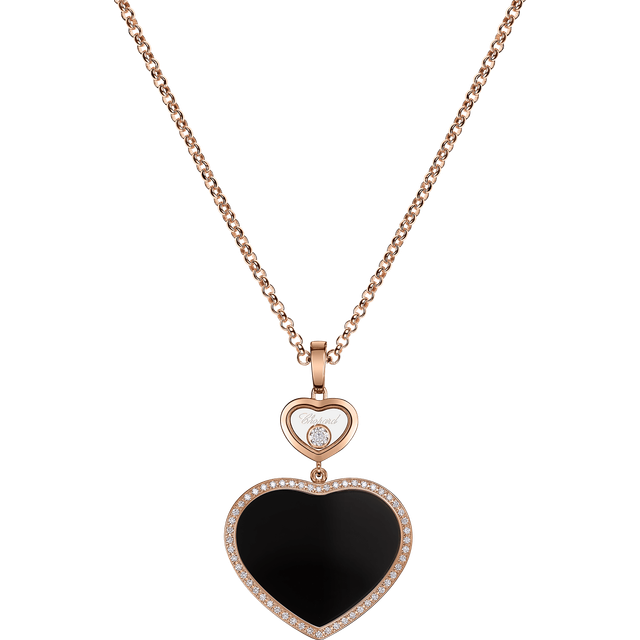 Chopard Happy Hearts 18ct Rose Gold Black Onyx 0.32ct Diamond Necklace