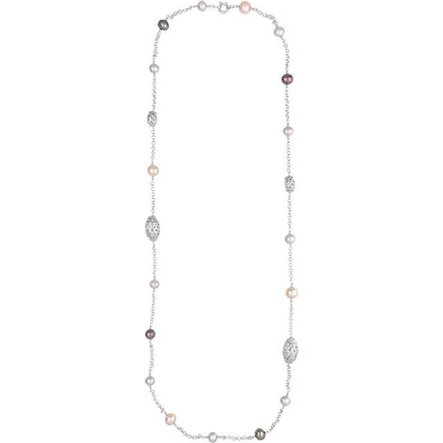 Sterling Silver Multi-coloured Pearl Beaded Necklace D