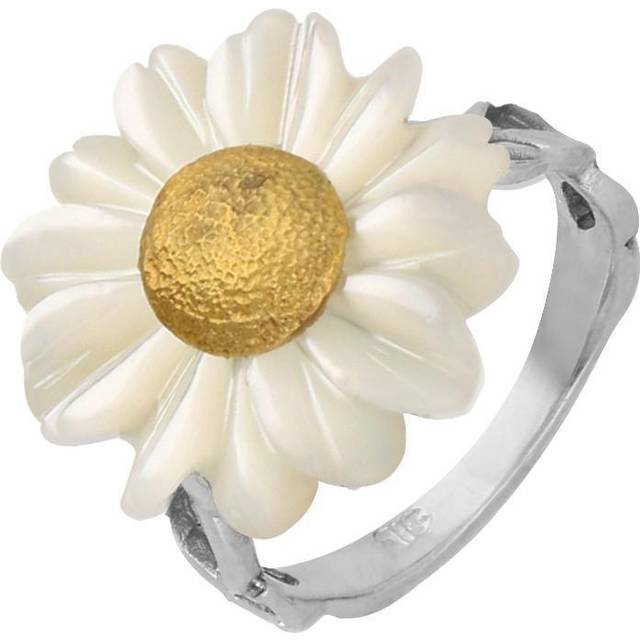 Sterling Silver and Yellow Gold White Mother Of Pearl Tuberose 21mm Daisy Ring - Option1 Value Yellow Gold