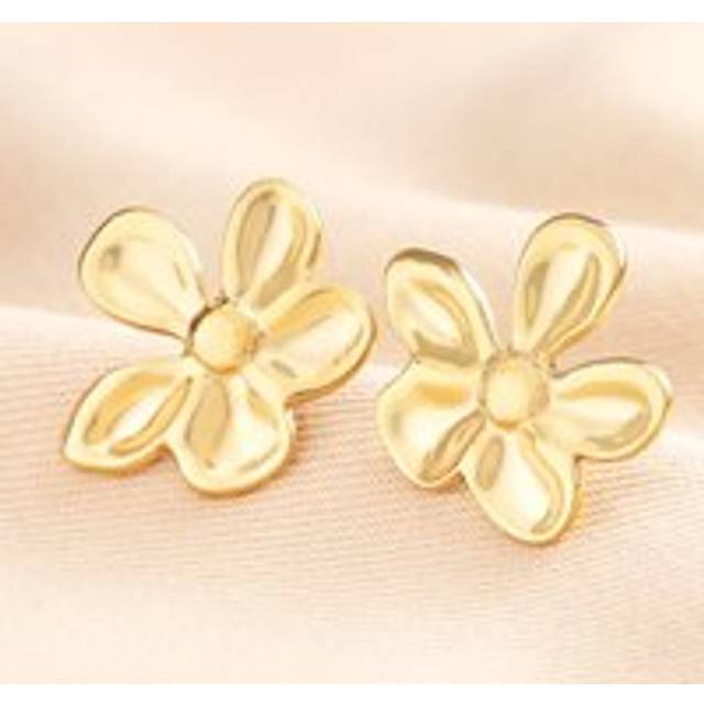 Stainless Steel Large Asymmetric Flower Stud Earrings in Gold - gold - one size