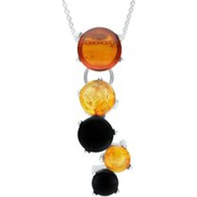 Sterling Silver Whitby Jet Amber Five Stone Graduated Cascade Necklace D - Silver