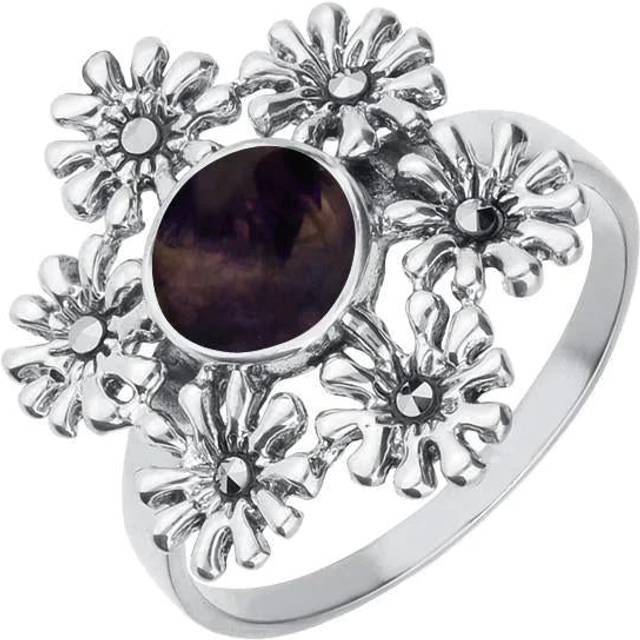 Sterling Silver Blue John Marcasite Flower Ring