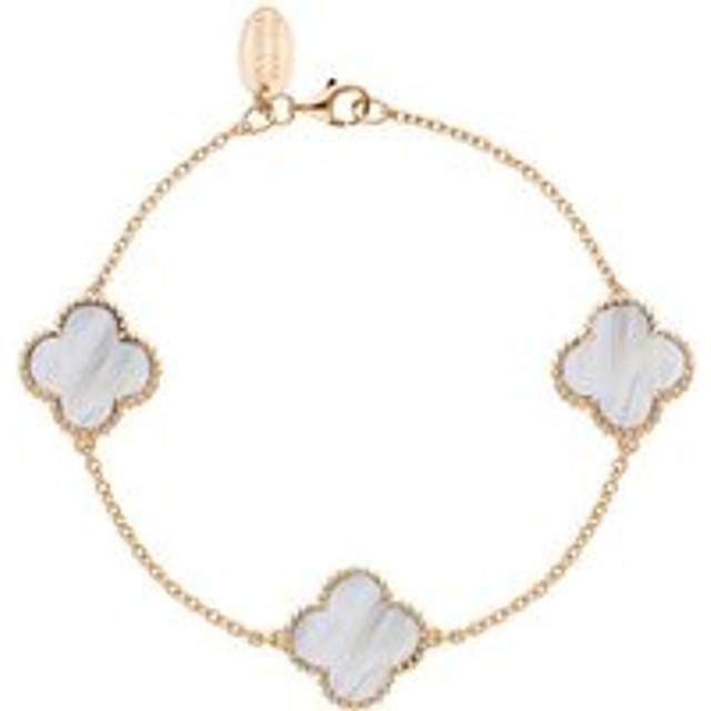 9ct Rose Gold White Mother of Pearl Bloom Four Leaf Clover Ball Edge Chain Bracelet