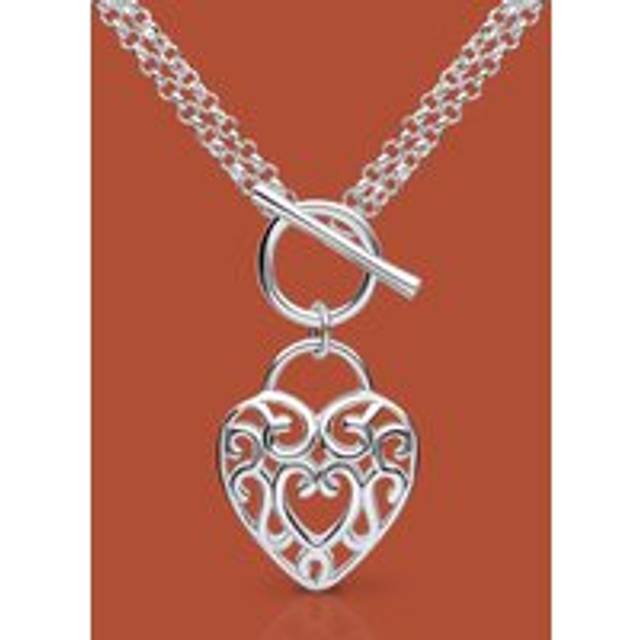 John Greed Portrait Muse Silver Filigree Heart T-Bar Necklace For Women - silver