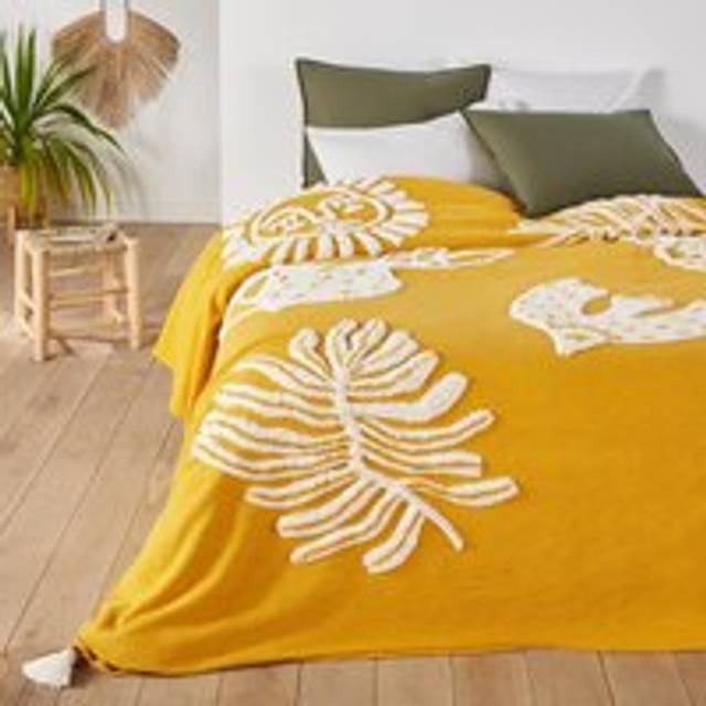 Hesperos Tufted Tassel Cotton Bedspread - yellow/white - 230X250CM