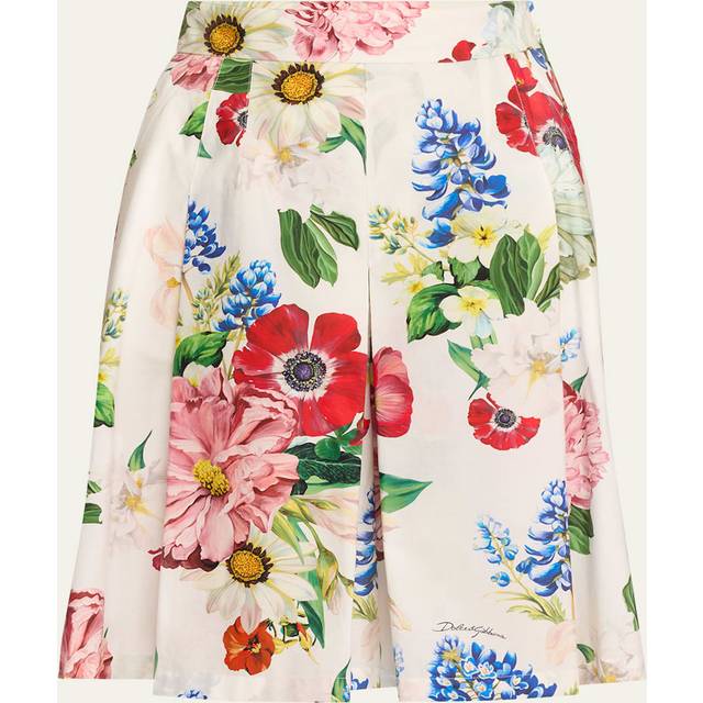 Floral Poplin Pleated Bermuda Shorts - White Floral - 38 IT (2 US)