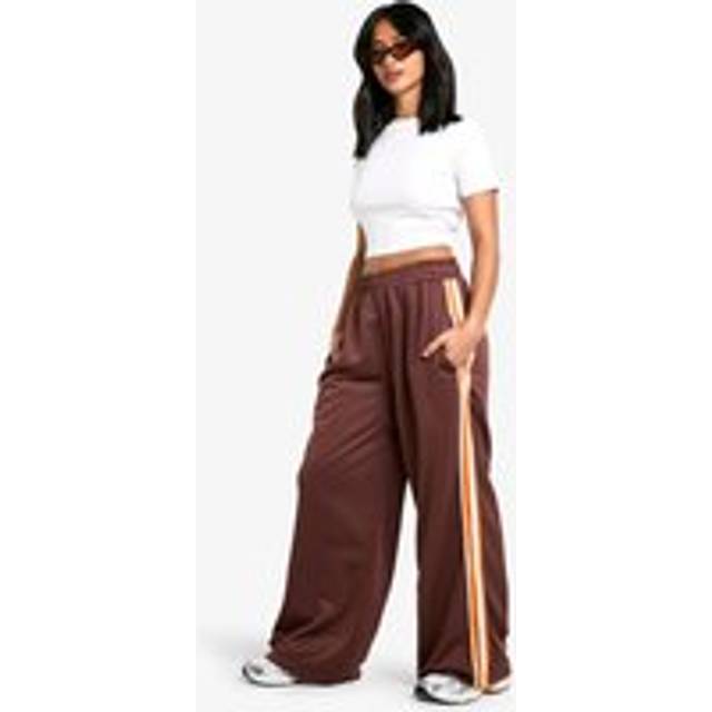 Womens Petite Tricot Side Stripe Tape Wide Leg Joggers - Brown - M