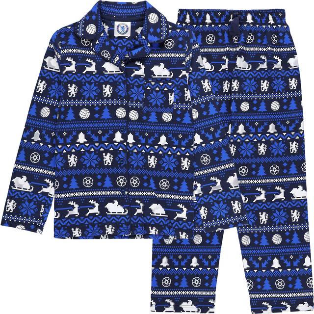 Chelsea Christmas Button Through Fairisle Pyjamas - Navy - Kids