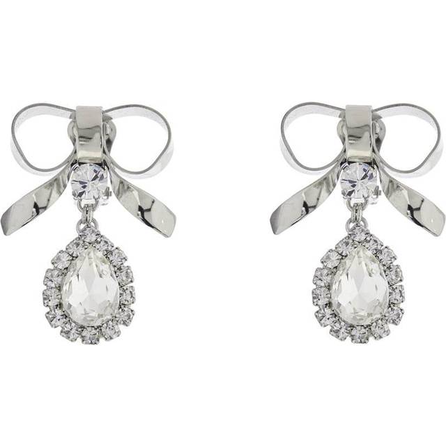 bow earrings with crystal pendant in silver-plated brass - OS Silver (OS)