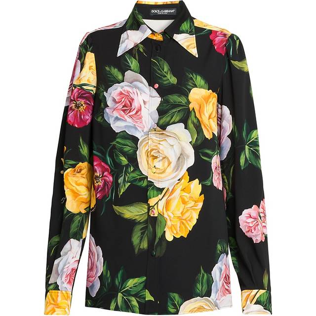 Peony Rose-Print Charmeuse Button-Down Shirt - BLKMIXFLOW - 46 IT (10 US)