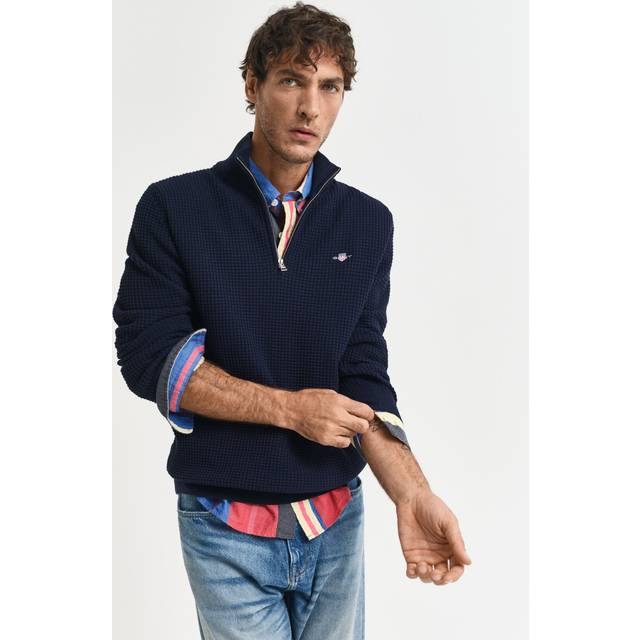 GANT Herr Bomullströja med struktur och half-zip (XXXL)