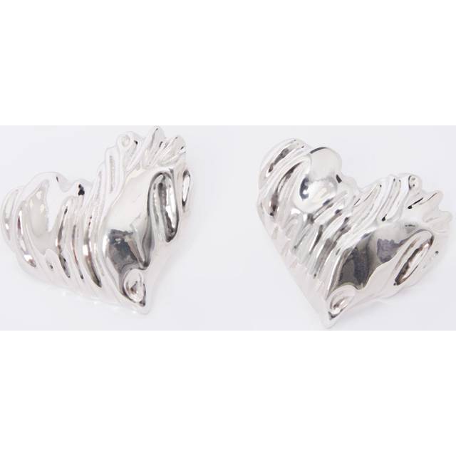Hammered Oversized Heart Stud Earrings Silver - Grey