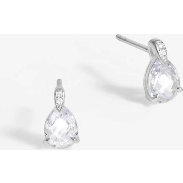 Sterling Silver 925 Cubic Zirconia and Pave Pear Drop Stud Earrings - One Size