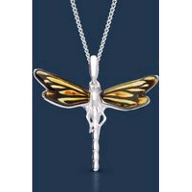 John Greed Signature Silver Amber Dragonfly Necklace For Women - silver