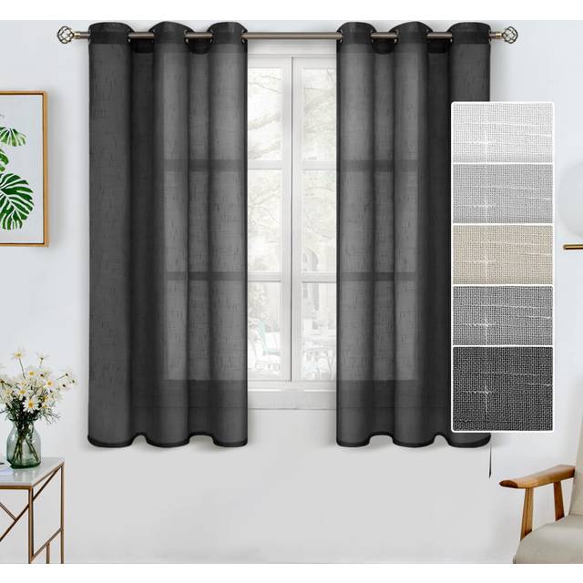 BGment Faux Linen Black Sheer Curtains 63 Inch Length 2 Panels Set  Gr