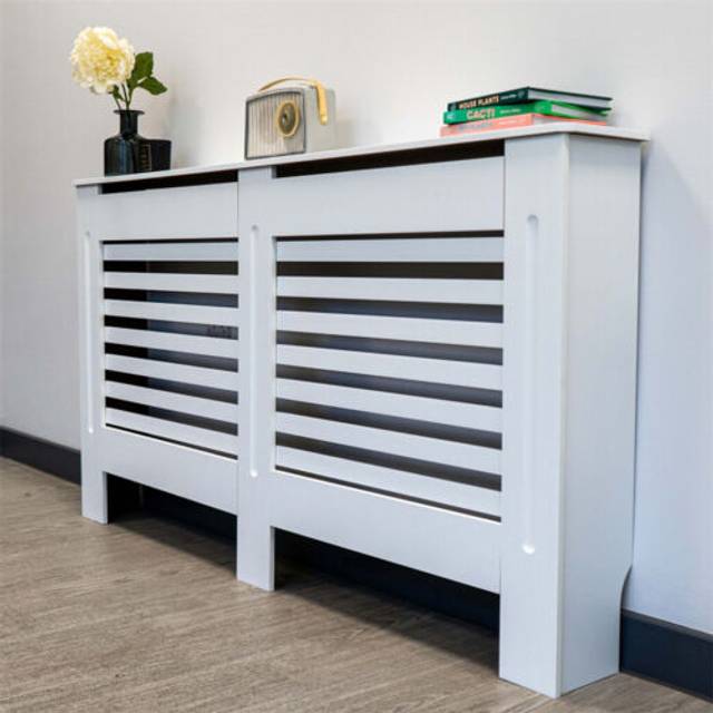 Wooden radiator cover in white & grey living room furniture safety guard 8 sizes