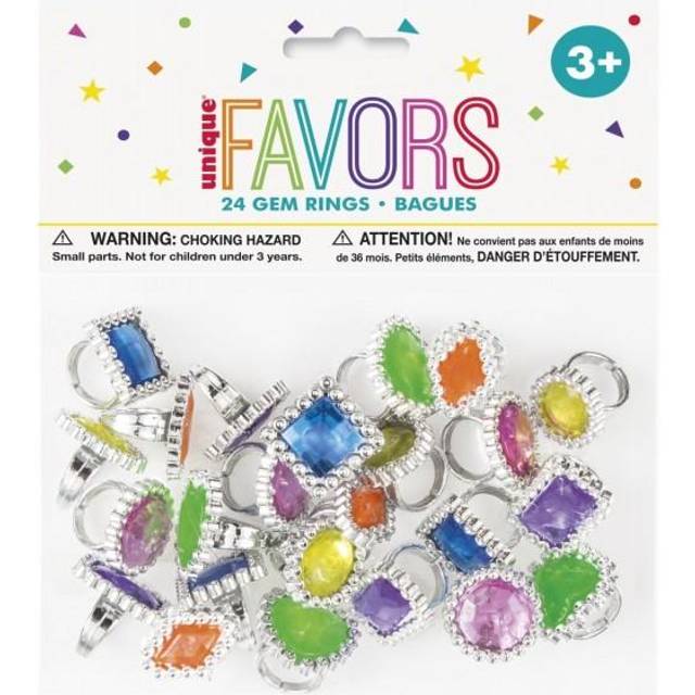 Unique Party Gem Ring (Pack of 24) One Size svart