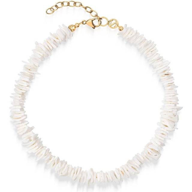 Nialaya Jewelry - flat beads necklace - women - Gold Plated/Shell/stainless steel - 38 - White