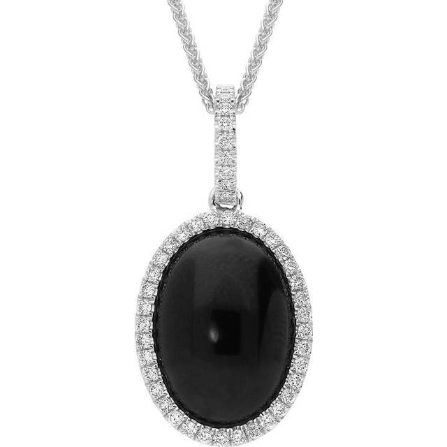 18ct White Gold Whitby Jet and Diamond Oval Cut Necklace