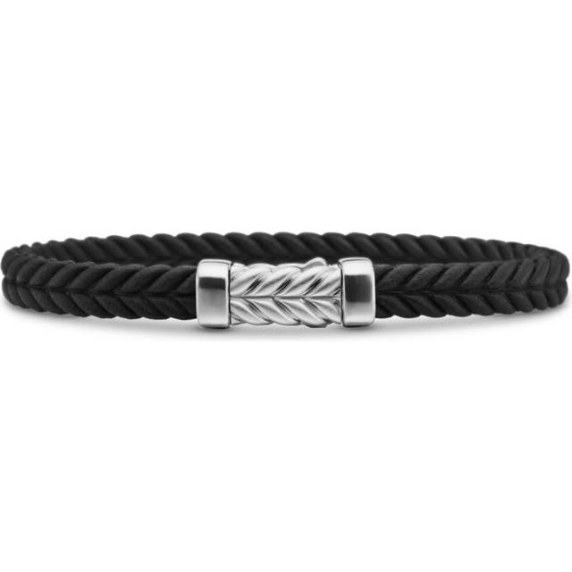 David Yurman - sterling silver Chevron bracelet (6mm) - men - Sterling Silver/Rubber/Black Diamond - S