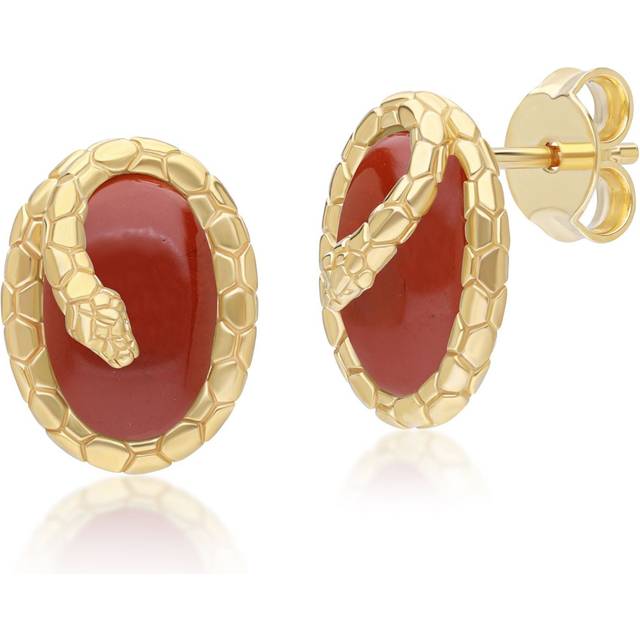 ECFEW™ Red Jasper Winding Snake Stud Earrings In Gold Plated Sterling Silver